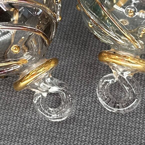 Egyptian Museum Hand Blown Glass Ornament Set 2 Gold Trim Spiral Iridescent Box - Picture 9 of 16